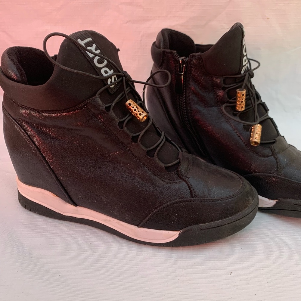 Casual black high top wedge sneakers